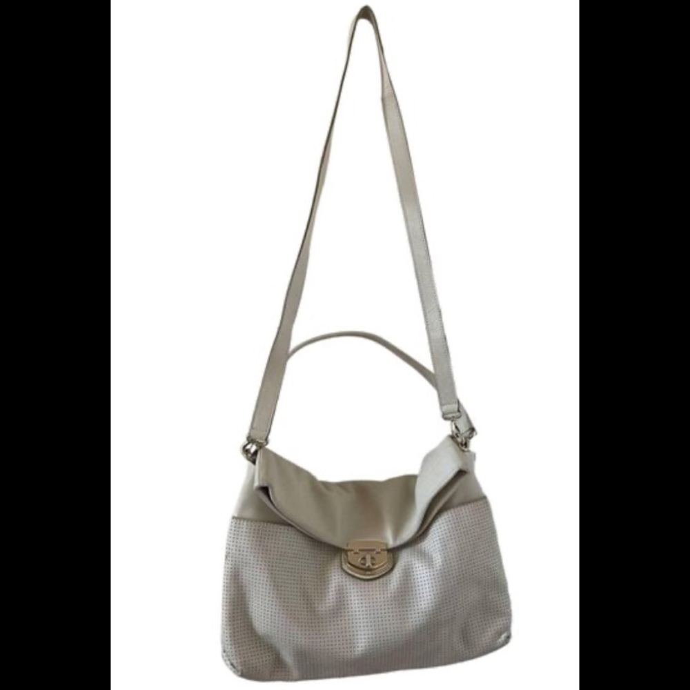 Banana Republic Ivory Perforated Leather Fold-over Handbag Purse